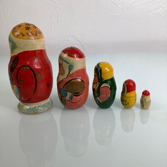 VGT Santa Claus Soviet Union Russia Matryoshka 1996 Nesting Dolls 5 complete - Picture 9 of 12